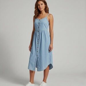 Susina Chambray Button-Front Midi Dress